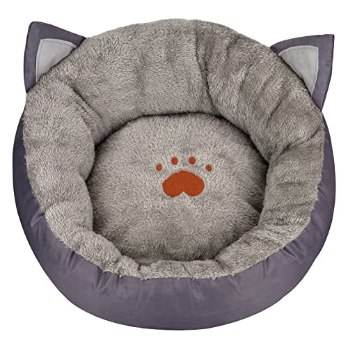 Queta Hundebett Waschbar, Katzenbett. Katzenohrform Runde Hundekorb Warmes Haustierbett Katzenbett, Katzenschlafmatte, Haustierbett zum Schlafen von Haustier.(grau) von Queta