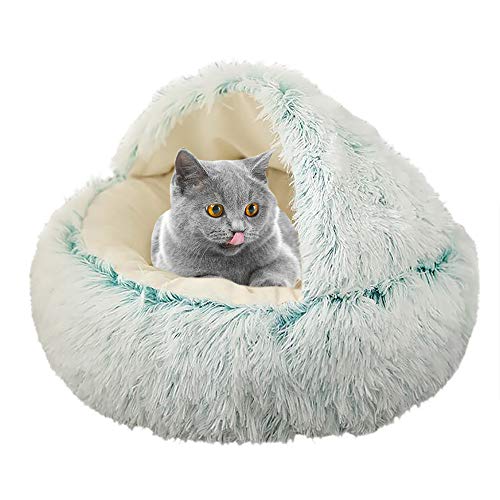 Queta Hundebett warm Tierbett Katzenbett Hundesofa Katzensofa Kissen Flauschig Hundekissen rundes Kissen halbrund weiches Plüsch für Welpen gemütlich rutschfest für kleine Hunde 50 x 50 cm (Grün von Queta