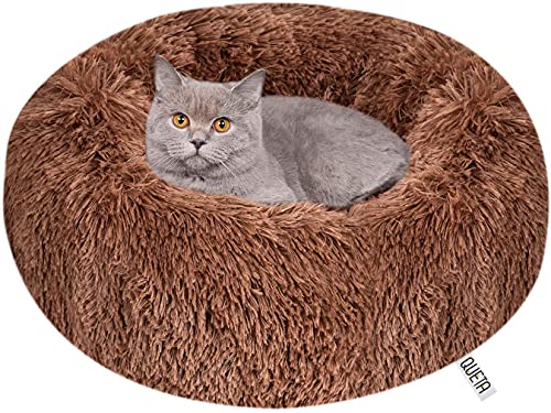 Queta Katzenbett Schöne Tierbett, Klein Hund Bett Haustierbett Plüsch Weich Runden Katze Schlafen Bett (50cm, Braun) von Queta