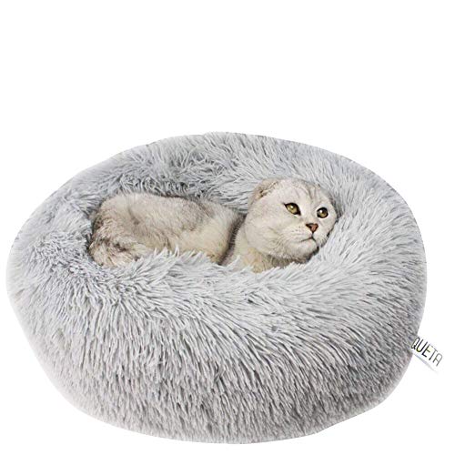 Queta Katzenbett Schöne Tierbett, Klein Hund Bett Haustierbett Plüsch Weich Runden Katze Schlafen Bett (50cm, Hellgrau) von Queta