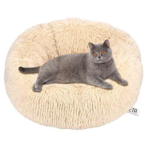 Queta Katzenbett Schöne Tierbett, Klein Hund Bett Haustierbett Plüsch Weich Runden Katze Schlafen Bett (60cm, Beige) von Queta