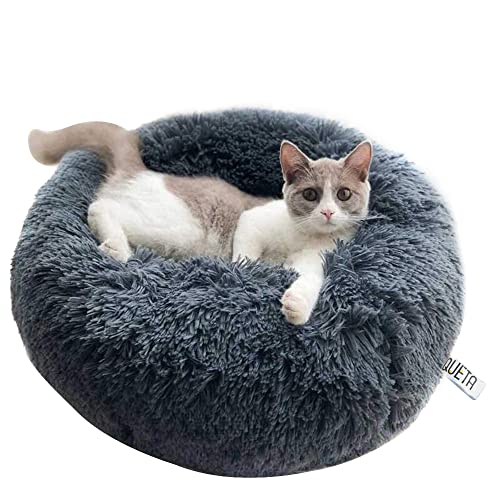 Queta Katzenbett Schöne Tierbett, Klein Hund Bett Haustierbett Plüsch Weich Runden Katze Schlafen Bett (70cm, Grau) von Queta