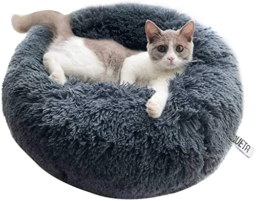 Queta Katzenbett Schöne Tierbett, Klein Hund Bett Haustierbett Plüsch Weich Runden Katze Schlafen Bett (80cm, Grau) von Queta