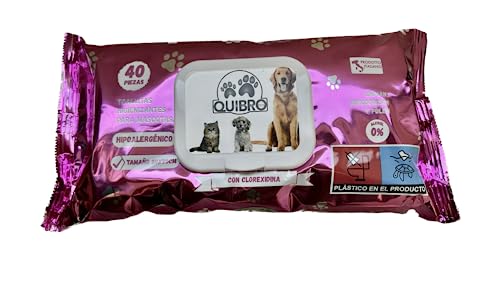 Quibropets Feuchttücher mit Chlorhexidin für die Pfotenhygiene von Hunden und Katzen, gründliche und effektive Reinigung in einem Schritt, Pfotenreiniger für Haustiere, 40 Stück von Quibropets