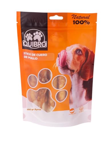 Quibropets Sticks Hühnerleder, Snacks und Leckerlis für Hunde, Leckerlis für Haustiere, ideal für große und mittelgroße Hunde, 100 g von Quibropets