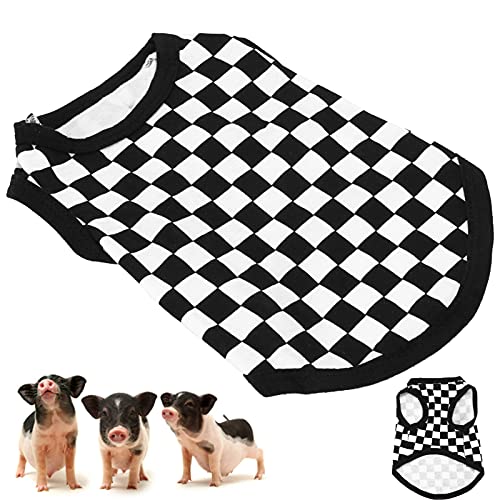 Qukaim Ärmellose Vestfor Pet Pigs Sleeveless Pet T-Shirt Weste, Mosaik-Baumwoll-T-Shirts für kleine Schweinchen, schwarz-weißes Karomuster, Haustierkleidung und Zubehör von Qukaim