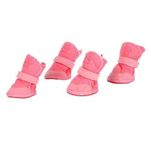 Qukaim Anti-Rutsch-Hundeschuhe, Outdoor-Haustierschuhe, Winter, warm, Pfotenschutz, rutschfeste Hundestiefel mit Klettverschluss, Rosa, Größe Nr. 1 von Qukaim