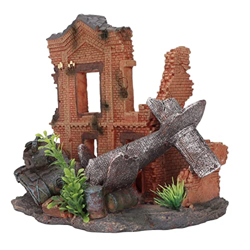 Qukaim Aquarium Dekoration Aquarium Turm Dekoration, künstliches Flugzeug Crash Harz Fisch Tank Dekoration für Süßwasser und Meerwassertanks, 30,5 x 20,3 x 15,2 cm, realistische Unterwasserlandschaft von Qukaim