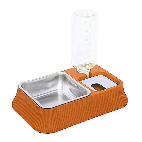 Qukaim Auto Double Dog Foodand Water Bowl Automatic Double Dog Bowl 2 in 1 Square Set, Detachable Stainless Steel Bowls for Food and Water, Orange von Qukaim