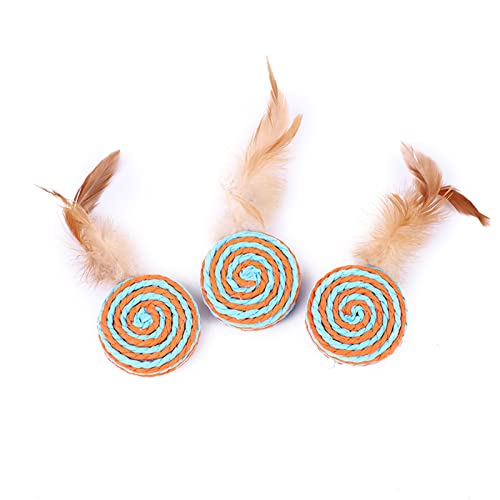 Qukaim Candy Feather Katzenspielzeug Papierseil Rund Kuchen Katzenspielzeug, Interaktives Federspielzeug für Katzen und Hunde, Kratzfestes Design, Ansprechende Spielzeit, 10cm Durchmesser von Qukaim