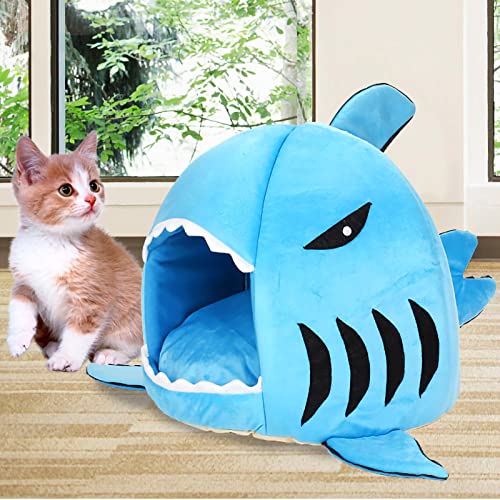 Qukaim Cartoon Pet House Shark Cat House, Removable Washable Cat Shark Bed for Pets Kitten Dogs, BlueCartoon Pet House von Qukaim