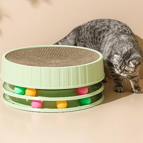 Qukaim Cat Ball Scratcher Cat Scratching Board Toy, High Density Scratch Resistant Interactive Round Scratcher Cat Toy with Catnip for Cats, Green von Qukaim