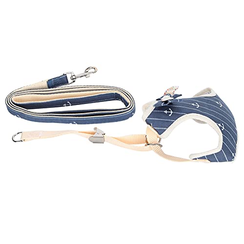 Qukaim Cat Harn Strap atmungsaktives Katzengeschirr mit verstellbarer Leine, ausbruchsicherer Gehgurt, Marineblau gestreift, Größe M (passt bis zu 36kg) von Qukaim