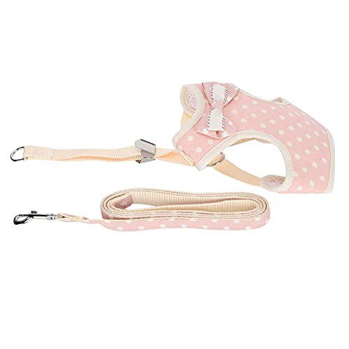 Qukaim Cat Harn Strap atmungsaktives Katzengeschirr mit verstellbarer Leine, ausbruchsicherer Gehgurt für Katzen, rosa Punkte, Größe S (passt bis zu 13kg) von Qukaim