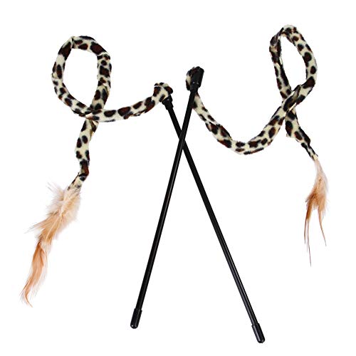 Qukaim Cat Tease Stick Katzenspielzeug, Leopardenstreifen-Design, weiche Hühnerfeder, interaktives Haustierspielzeug, Geschenk für Katzen, fesselnde Spielzeit, 45,7 cm lang von Qukaim