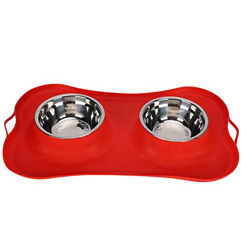 Qukaim Dog Feeder Anti Slip Double Pet Bowl, Silicone Stainless Steel Dog Feeder and Cats Feeding Bowl, Non-Slip Design, Pet Supplies, 2 in 1 Water and Food Feeder von Qukaim