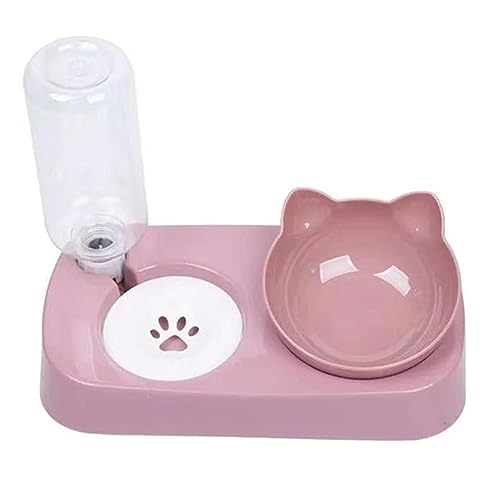 Qukaim Dog Foodand Wassernapf Set Doppel Pet Bowl Set für Hunde und Katzen, Groß Rosa, Automatische Trink- und Futternäpfe Verhindern Tumble, Nackenschutz von Qukaim