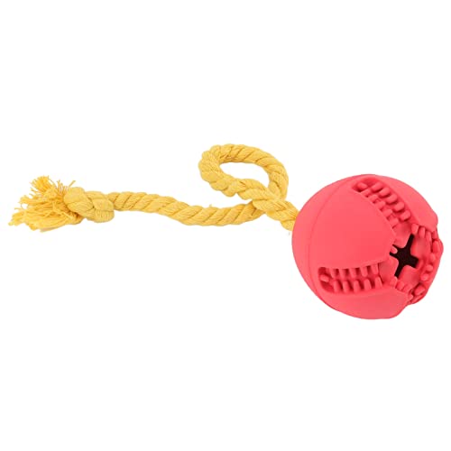 Qukaim Dog Leakage Food Ball Dog Leakage Food Ball Puzzle Beißspielzeug mit Baumwollseil, Interaktives Leckerli-Dosierspielzeug für Hundezahnreinigung, Rot von Qukaim