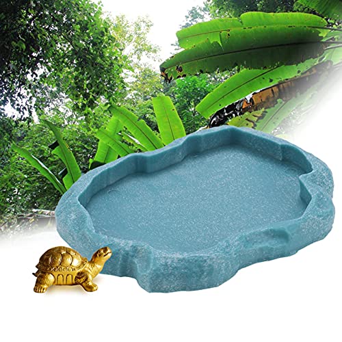 Qukaim Eidechsenschale Harz Reptilien Futter und Wasser Schale, Langlebige Eidechse Feeder Bowl für Schildkröte und Eidechse, Blau, ABS Material, 15cm Durchmesser von Qukaim