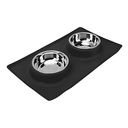 Qukaim Faltbarer Hundenapf Silikon Anti-Rutsch Faltbarer Dual Pet Bowl für Hunde und Katzen, Schwarz, Tragbarer Wasser- und Futternapf, ideal für kleine und mittelgroße Haustiere, 2 Tassen Kapazität von Qukaim