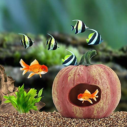 Qukaim Fischversteck aus Kunstharz, simuliertes Cartoon-Kürbis-Fisch-Verstecken, Aquarium-Dekoration von Qukaim