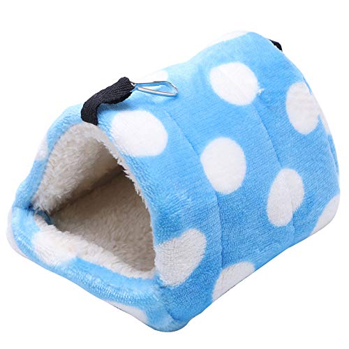 Qukaim Hamster Hängematte Kleine Haustier Halten Warm Nest Hängematte, Weiches Hängebett mit Haken für Hamster, Blau und Weiß Punkt, 30 x 25 cm, Ideal für Kleine Haustiere von Qukaim