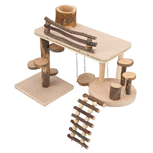 Qukaim Hamster Holzleiter Spielplatz Hamster Holzleiter Spielplatz, Sicherer Holzspielplatz für kleine Haustiere, Hamster Holz Spielplattform, Leiterset für Maus, Käfigzubehör, 30 x 10 x 10 cm von Qukaim