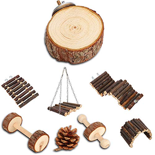 Qukaim Hamster Leiter Spielzeug 8pcs Hamster Holz Schaukel Spielzeug Set Kleine Haustier Tier Spielspielzeug Inklusive Leiter und Schaukel Ideal für Hamster, Meerschweinchen und andere Kleintiere von Qukaim