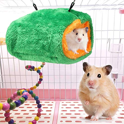 Qukaim Hamsterbett Kleine Haustier Hamster Holz Riesenrad Schaukel Spielzeug Baumwolle Nest für Winter Haken Enthalten Ideal für Hamsterkäfig 10cm Durchmesser von Qukaim