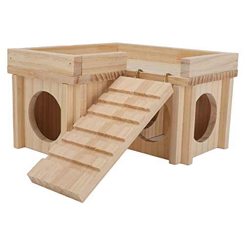 Qukaim Hamsterhaus aus Holz, Hamsterversteck mit Leiter, mehrere Zimmer, kleine Haustierhütte, goldener Bärentunnel, Spielzeug, 40 cm lang von Qukaim