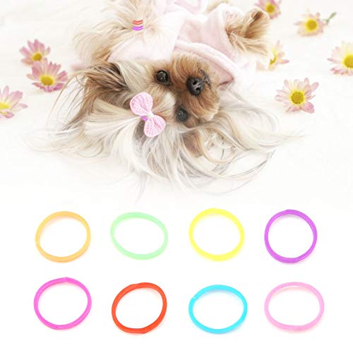 Qukaim Haustier-Gummibänder für Hunde und Katzen, hohe Elastizität, Haarzubehör, 100 Stück, kleine Haustier-Gummibänder für Hunde- und Katzenhaar-Styling, dehnbar, verschiedene Farben von Qukaim