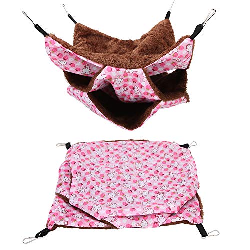 Qukaim Haustier Hängebett Dreischichtige Haustier Hängematte Hängebett für Hamster Zuckergleiter Eichhörnchen Warmer Schlafsack Rosa 30x30cm von Qukaim