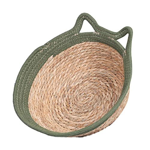 Qukaim Haustier-Katzennest, handgewebt, Katzennest mit weichem Kissen für kleine Haustiere, atmungsaktiv, rund, Baumwollseil, gewebtes Haustierbett, OD grüne Katzenohren, 3,5 kg von Qukaim