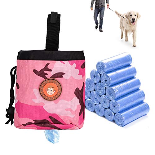 Qukaim Haustier-Snack-Tasche, Hundetrainingstasche, rosa Camouflage-Taillenaufbewahrung für Spaziergänge und Training, praktischer Snackhalter mit mehreren Taschen von Qukaim