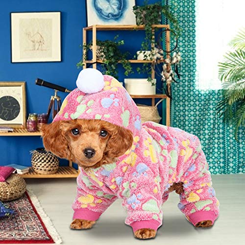 Qukaim Haustierkleidung Haustier-Jumpsuit, warmer Schlafanzug für Hunde und Katzen, Herbst-Winter-Kleidung für kleine Tiere, Rosenrote Hundepfote, XL Größe von Qukaim