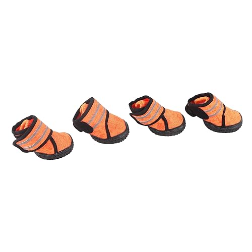 Qukaim Haustierschuhe Hundeschuhe, rutschfest, atmungsaktiv, mit reflektierenden Riemen, für kleine, mittelgroße und große Hunde, Orange, 6 cm, 4 Stück von Qukaim