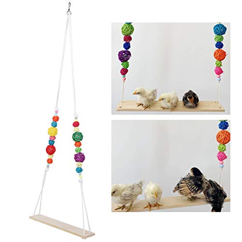 Qukaim Hens Stand Swing Natural Wooden Papageien Swing, Colorful Rattan Balls Medium Large Chicken Toy von Qukaim