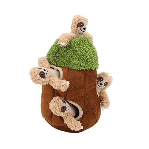 Qukaim Hide Seek Plüsch Hundespielzeug Interaktives Verstecken Hundespielzeug Kleines Faultier Baum Loch Puzzle Quietschen PlushFun Burrow Spielzeug für Hunde, Quietschendes Interaktives von Qukaim