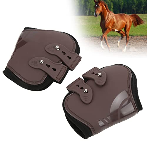 Qukaim Hinterbeinstiefel für Pferde, 2 Stück, PU-Schale, verstellbarer Neopren-Beinschutz für Reitsport, Show-Sport, Braun, Größe XL von Qukaim