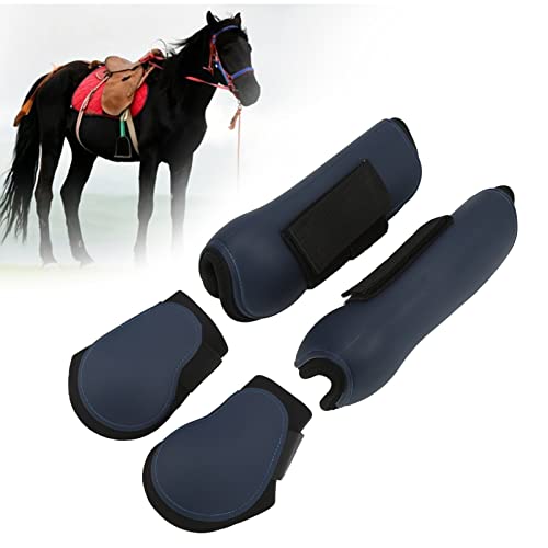 Qukaim Horse Leg Guard Horse Tendon Boots, PU Elastic Shock Absorbing Horse Leg Guard for Off Road Competitions, Navy Blue, 4 Stück von Qukaim