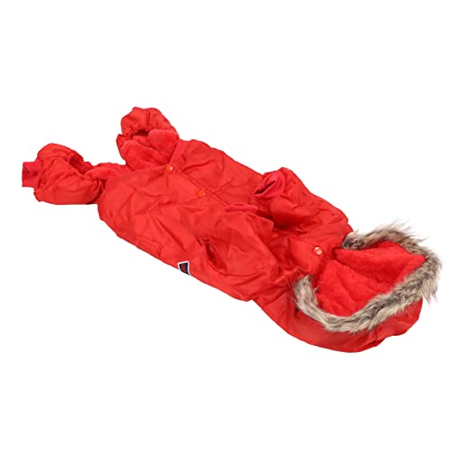 Qukaim Hunde-Kapuzenjacke, Hunde-Kapuzenmantel, dick, gepolsterte Baumwolle, Winterschutz, warme Hundedaunenjacke mit Taschen für große Hunde, Rot, 5XL von Qukaim