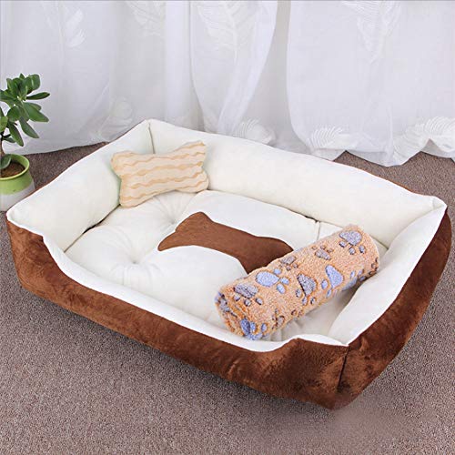 Qukaim Hundebett Knochen Kaffee Beige Vier Jahreszeiten Haustierbett Matte, Bequeme Hundekissen Pad für Katzen und Hunde, Weiches Warmes Kissenbedarf, 60 x 45 cm von Qukaim