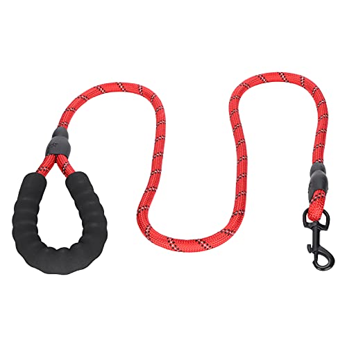 Qukaim Hundeleine, strapazierfähig, Nylon, reflektierendes rundes Seil für mittelgroße und große Hunde, 1,5 cm breit, 1,2 m lang, Rot von Qukaim