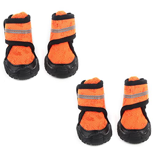 Qukaim Hundeschuhe, Haustierschuhe, rutschfest, atmungsaktiv, mit reflektierenden Riemen, für kleine, mittelgroße und große Hunde, wasserdicht, Orange, 4,5 cm, 4 Stück von Qukaim