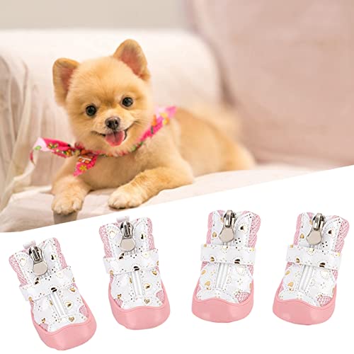 Qukaim Hundeschuhe, Hundeschuhe, rutschfest, atmungsaktiv, Netzstoff, Welpenstiefel für Spaziergänge im Freien, Größe 2, Rosa, 4 Stück von Qukaim