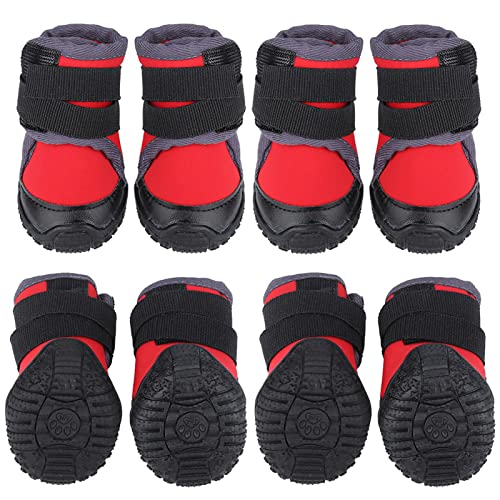 Qukaim Hundeschuhe 4 Stück Hundeschuhe, große Welpenstiefel für Outdoor-Sport, rutschfeste Kletterstiefel, rot, Größe 45 von Qukaim