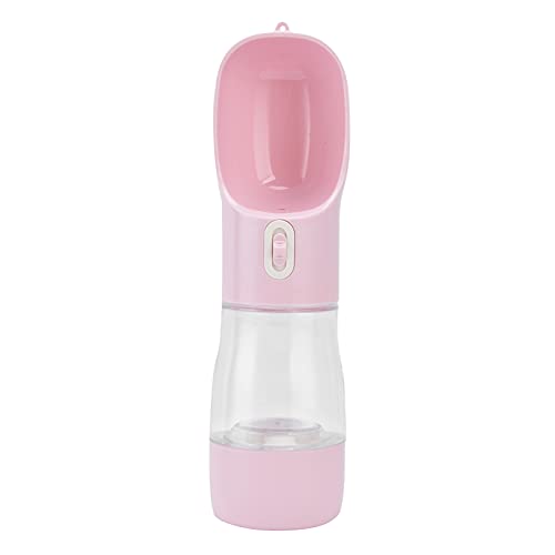 Qukaim Hundetrinkflasche 2 in 1 Haustier Wasserflasche, Tragbare Anti-Leakage Hundefutterflasche für Outdoor-Reisen, Rosa, Haustier Wasserspender und Hundetrinknapf von Qukaim