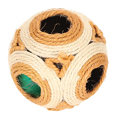 Qukaim Interaktiver Katzen-Sisalball, Sisal-Kratzball, interaktives Schleifkrallenspielzeug mit farbiger Feder, kratzfest, helle Farben, ideal für Katzen, 8 cm Durchmesser von Qukaim