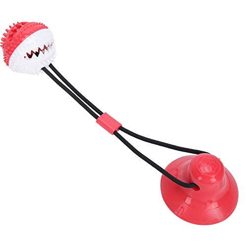 Qukaim Interaktiver Saugnapf-Ball für Hunde, Kauball mit Saugnapf, interaktives Haustier-Spielzeug für Molarenzähne, Lebensmittelspenderball, rot und weiß, langlebiges Saugnapf-Design, ideal für Hunde von Qukaim