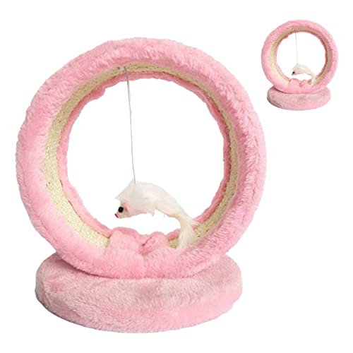 Qukaim Katzenkletterhöhle Rahmen Katzenkratzhöhle Krallenschleifen Runde Katze Klettergerüst Spielzeug mit Maus Anhänger, Rosa, Indoor One Size von Qukaim